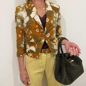 70s retro funky print linen vintage blazer